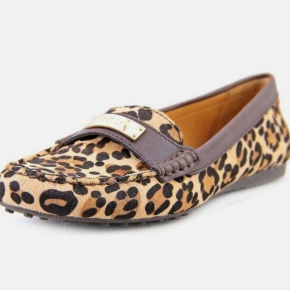 🆕NWT Coach Leopard haircalf Flats, Sz 6, brown/black